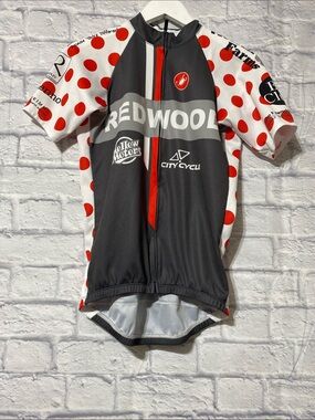 Castelli Redwood Women's Polka Dot Cycling Bodysuit in Gray and Red